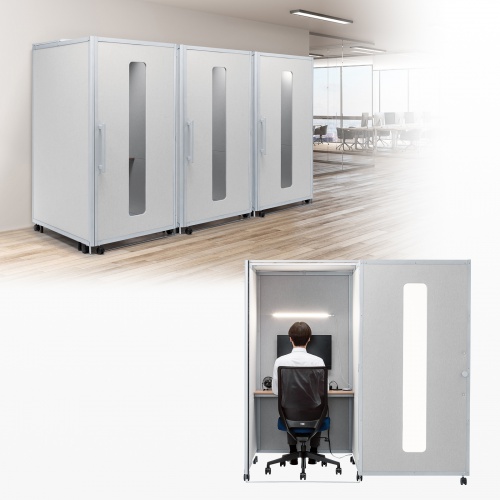 集中ブース（集中ボックス・セミクローズ型ワークブース・テレワークボックス・電話ブース・オフィス・WEB会議・個室・遮音・吸音・キャスター・デスク天板・タップ付き・ベージュ）