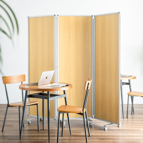 3連結パーティション（幅180cm・高さ180cm・木目タイプ・間仕切り・目隠し・ミーティング・会議室・キャスター）