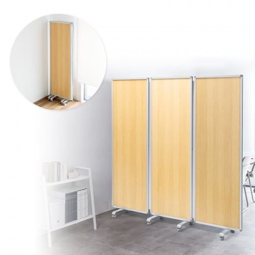 3連結パーティション（幅180cm・高さ180cm・木目タイプ・間仕切り・目隠し・ミーティング・会議室・キャスター）