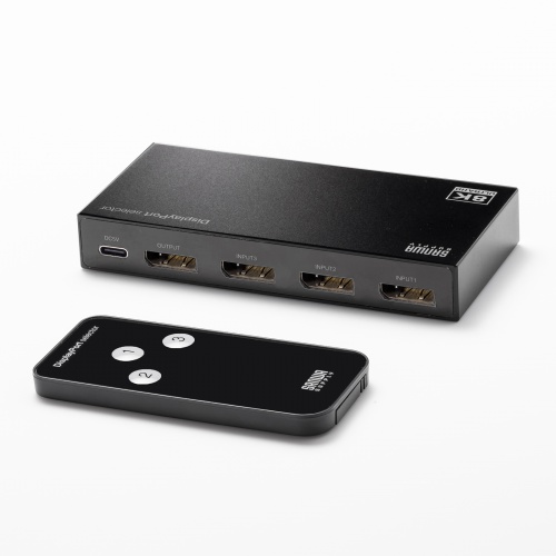 切替器（DisplayPort・3入力1出力・8K/30Hz対応・リモコン付き・コンパクト・ブラック） SW-DP31R サンワサプライ