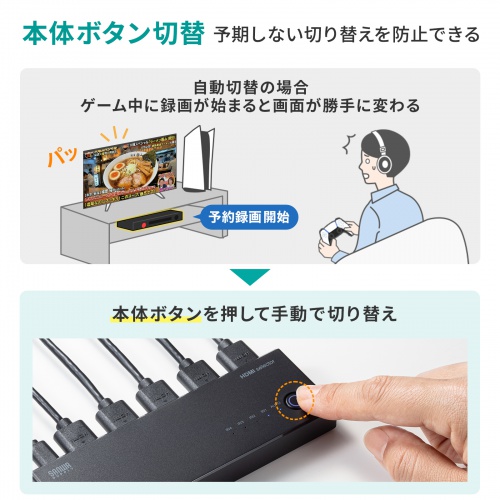HDMI切替器（4入力1出力・4K/60Hz対応・HDR・HDCP2.3対応・リモコン付き・自動切替・本体ボタン操作・Type-C給電・テレビ・モニター・ゲーム機向け）
