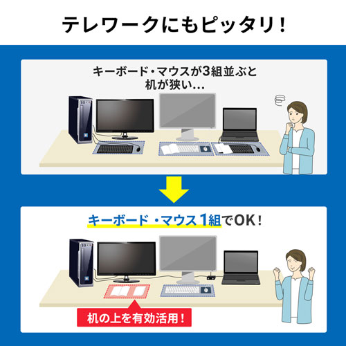 パソコン切替器（キーボード・マウス用・3：1・USB接続） SW-KM3UU サンワサプライ
