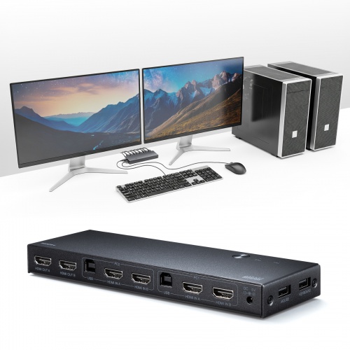 HDMIパソコン切替器（デュアルディスプレイ・2画面同時出力・4K対応・エミュレーション非搭載・2:1）
