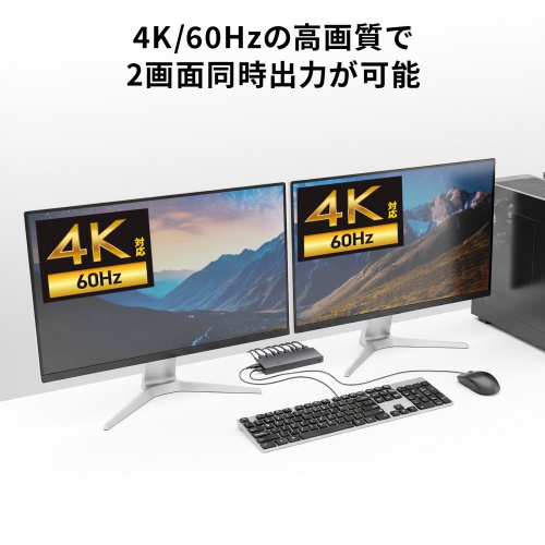 HDMIパソコン切替器（デュアルディスプレイ・2画面同時出力・4K対応・エミュレーション非搭載・2:1）