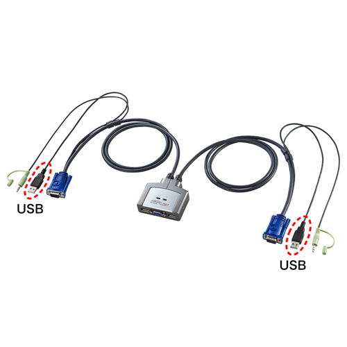 パソコン切替器（USB・ノートPCにも対応・自動・ケーブル一体型・2：1