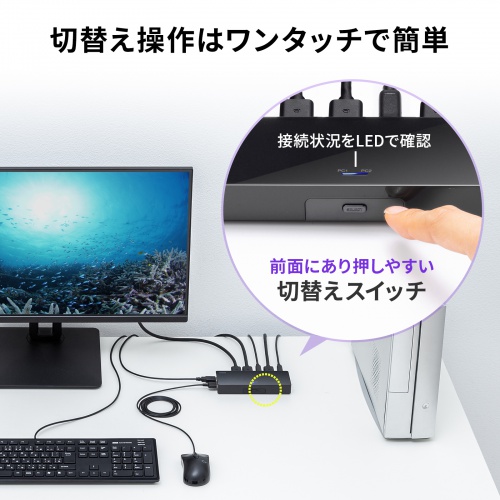 パソコン自動切替器（DisplayPort対応・2:1・4K/60Hz・エミュレーション非搭載・マウス・キーボード）