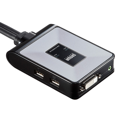 パソコン切替器（フルHD・WUXGAにも対応・DVI・USB接続・自動・2:1・エミュレーション機能・ケーブル一体型・コンパクト） SW-KVM2DUN サンワサプライ