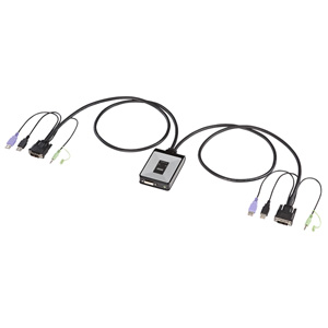 【訳あり 新品】パソコン切替器（フルHD・WUXGAにも対応・DVI・USB接続・自動・2:1・エミュレーション機能・ケーブル一体型・コンパクト） SW-KVM2DUN サンワサプライ