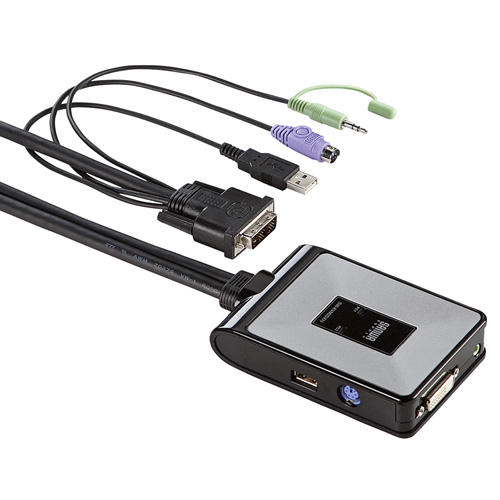 パソコン切替器（WUXGA・フルHDにも対応・DVI・PS/2・USB接続・自動・2:1・ケーブル一体型・エミュレーション機能・コンパクト） SW-KVM2DXN サンワサプライ