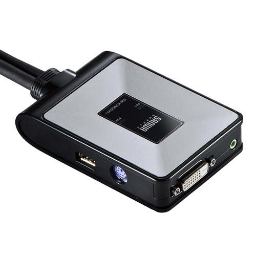 パソコン切替器（WUXGA・フルHDにも対応・DVI・PS/2・USB接続・自動・2:1・ケーブル一体型・エミュレーション機能・コンパクト） SW-KVM2DXN サンワサプライ