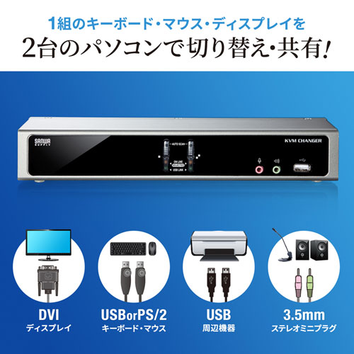 パソコン自動切替器（デュアルリンク・DVI対応・2：1） SW-KVM2HDCN2 サンワサプライ