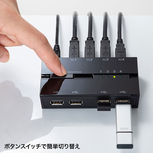 USB切替器（4台・手動・コンパクト・USB2.0・ハブ付き・マグネット・磁石・コンパクト・パソコン）SW-US44HMG サンワサプライ