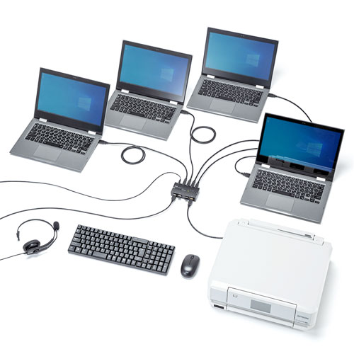 USB切替器（4台・手動・コンパクト・USB2.0・ハブ付き・マグネット・磁石・コンパクト・パソコン）SW-US44HMG サンワサプライ