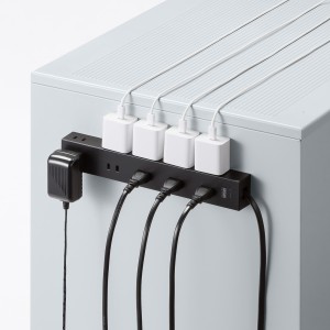 電源タップ（2Pプラグ・10個口・強力ネオジムマグネット・シャッター付き・ACアダプタ対応・1m・ブラック） TAP-2210-1BK サンワサプライ