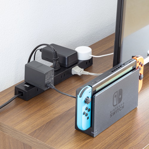 電源タップ（2Pプラグ・10個口・強力ネオジムマグネット・シャッター付き・ACアダプタ対応・2m・ブラック）