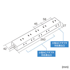 電源タップ（2Pプラグ・10個口・強力ネオジムマグネット・シャッター付き・ACアダプタ対応・3m・ブラック）TAP-2210-3BK