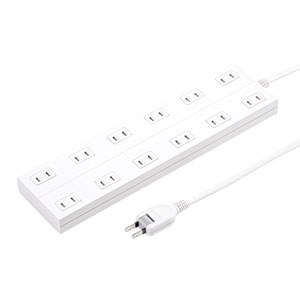電源タップ（2P・12個口・マグネット・シャッター付き・ACアダプタ対応・2m）TAP-2312-2W