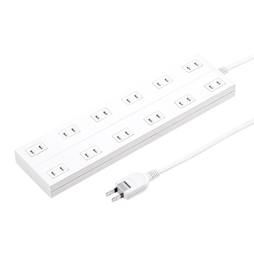 電源タップ（2P・12個口・マグネット・シャッター付き・ACアダプタ対応・2m）TAP-2312-2W