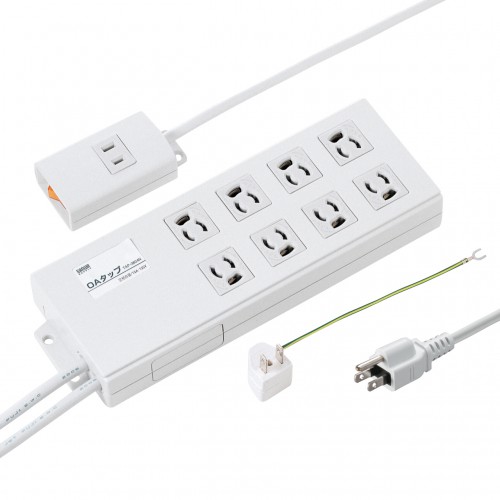 3P・8個口・3P→2P変換プラグ2mコード・抜け止め・手元集中スイッチ・マグネットが付き電源タップ TAP-3804N サンワサプライ
