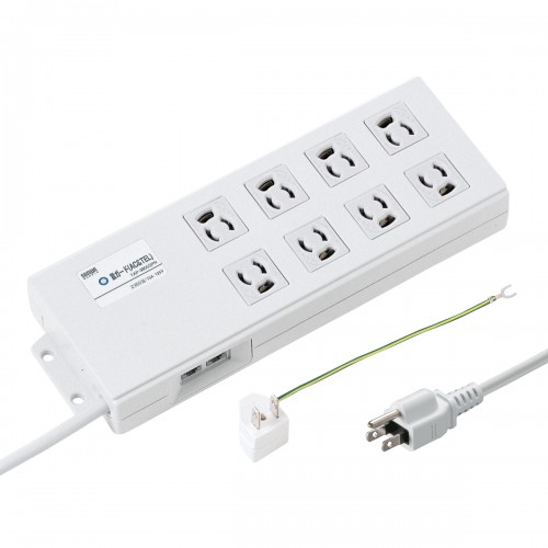 3P・8個口・3P→2P変換プラグ2mコード・抜け止め・マグネット・ノイズフィルター付き電源タップ TAP-3805SPN サンワサプライ