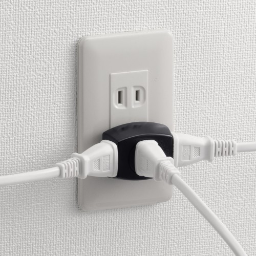 トリプルタップ（2P・3個口・トラッキング火災予防絶縁キャップ付き・ブラック）