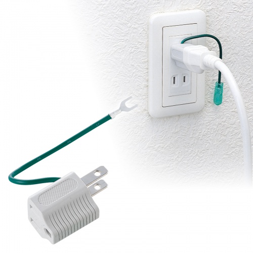 3P・1個口・アース付、3P→2P変換アダプタ(グレー) TAP-AD1 サンワサプライ