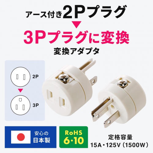 変換プラグ（2P→3P・極性変換プラグ） TAP-AD1RN サンワサプライ