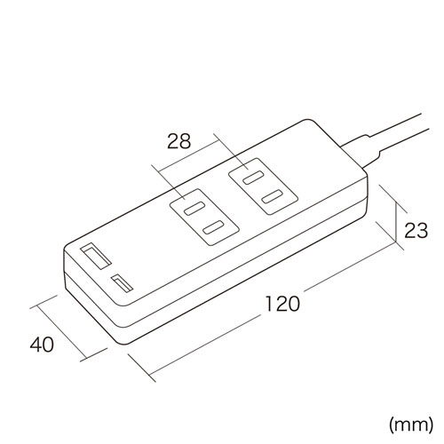 USB充電機能付きタップ Type-C搭載（2P・2個口・Type-Cポート・USB Aポート・2m）