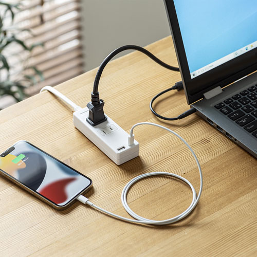 USB充電機能付きタップ Type-C搭載（2P・2個口・Type-Cポート・USB Aポート・2m）