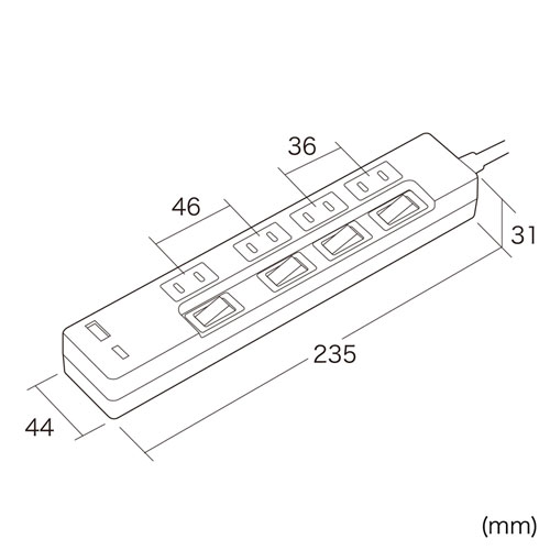 USB充電機能付きタップ Type-C搭載（2P・4個口・個別スイッチ・Type-Cポート・USB Aポート・2m）