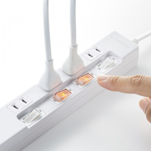 USB充電機能付きタップ Type-C搭載（2P・4個口・個別スイッチ・Type-Cポート・USB Aポート・2m）