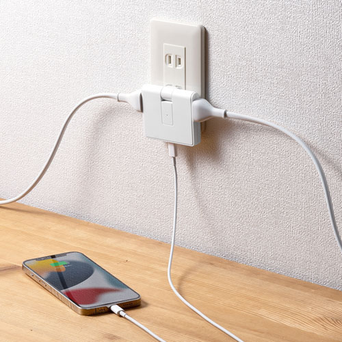 USB充電機能付きタップ Type-C搭載（2P・2個口・雷ガード・Type-Cポート） TAP-B104UC サンワサプライ