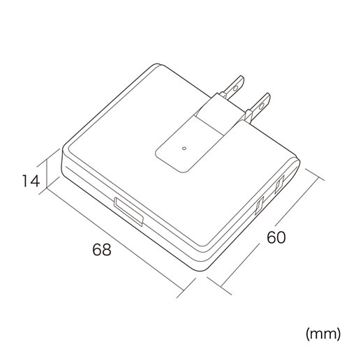 USB充電ポート付きモバイルタップ（2P・2個口＋USB1ポート・雷ガード）