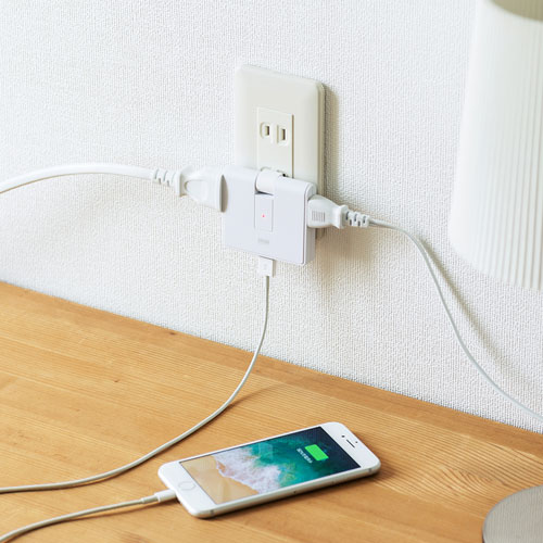 USB充電ポート付きモバイルタップ（2P・2個口＋USB1ポート・雷ガード）