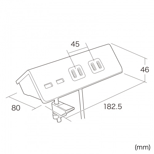 クランプ固定式タップ（USB充電ポート付き・2P・4個口・USB2ポート・一括集中スイッチ・3ｍ・ホワイト）TAP-B105U-3WN