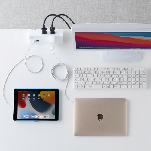 クランプ固定式タップ（USB充電ポート付き・2P・4個口・USB2ポート・一括集中スイッチ・3ｍ・ホワイト）TAP-B105U-3WN