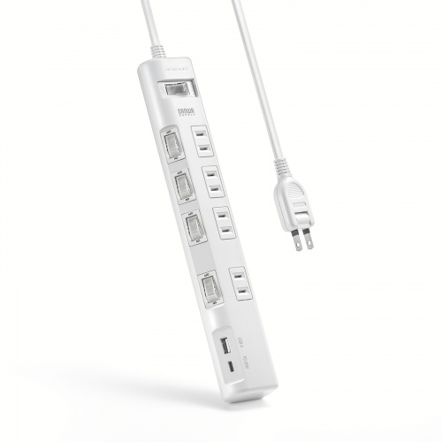 節電タップ（電源タップ・一括集中スイッチ・個別スイッチ・4個口・Type-C・Type-A・PD20W・雷ガード・1m・ホワイト） TAP-B107UC-1W サンワサプライ