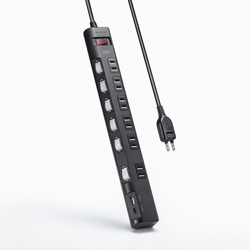 節電タップ（電源タップ・一括集中スイッチ・個別スイッチ・6個口・Type-C・Type-A・PD20W・雷ガード・1m・ブラック） TAP-B108UC-1BK サンワサプライ