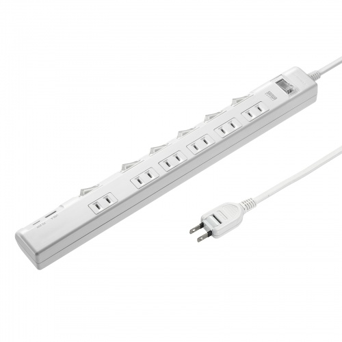節電タップ（電源タップ・一括集中スイッチ・個別スイッチ・6個口・Type-C・Type-A・PD20W・雷ガード・1m・ホワイト） TAP-B108UC-1W サンワサプライ