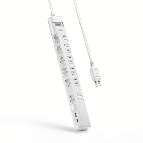節電タップ（電源タップ・一括集中スイッチ・個別スイッチ・6個口・Type-C・Type-A・PD20W・雷ガード・1m・ホワイト） TAP-B108UC-1W サンワサプライ