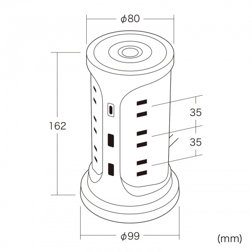 タワー型電源タップ（タワータップ・USB充電対応・PD30W・タイプC搭載・12個口・2m・ブラック）