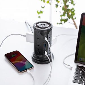 タワー型電源タップ（タワータップ・USB充電対応・PD30W・タイプC搭載・12個口・2m・ブラック）
