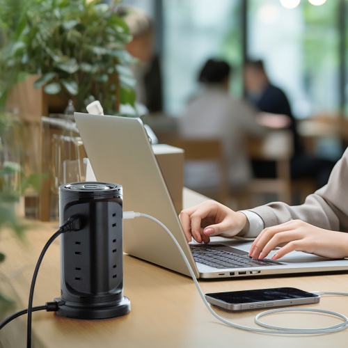 タワー型電源タップ（タワータップ・USB充電対応・PD30W・タイプC搭載・12個口・2m・ブラック）