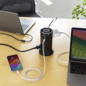 タワー型電源タップ（タワータップ・USB充電対応・PD30W・タイプC搭載・12個口・2m・ブラック）