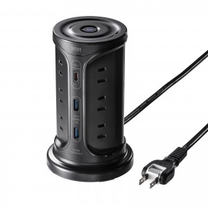 タワー型電源タップ（タワータップ・USB充電対応・PD30W・タイプC搭載・12個口・2m・ブラック）
