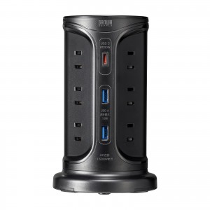 タワー型電源タップ（タワータップ・USB充電対応・PD30W・タイプC搭載・12個口・2m・ブラック）