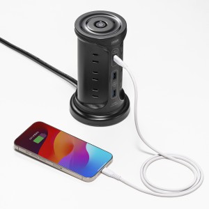 タワー型電源タップ（タワータップ・USB充電対応・PD30W・タイプC搭載・12個口・2m・ブラック）