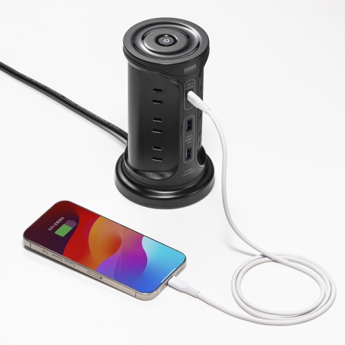 タワー型電源タップ（タワータップ・USB充電対応・PD30W・タイプC搭載・12個口・2m・ブラック）