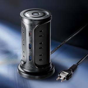 タワー型電源タップ（タワータップ・USB充電対応・PD30W・タイプC搭載・12個口・2m・ブラック）