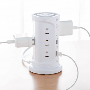 タワー型電源タップ（タワータップ・USB充電対応・PD30W・タイプC搭載・12個口・2m・ホワイト）